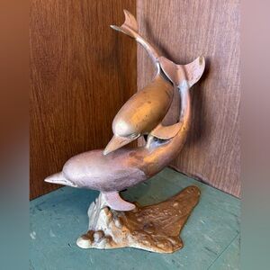 Large dolphins brass statue